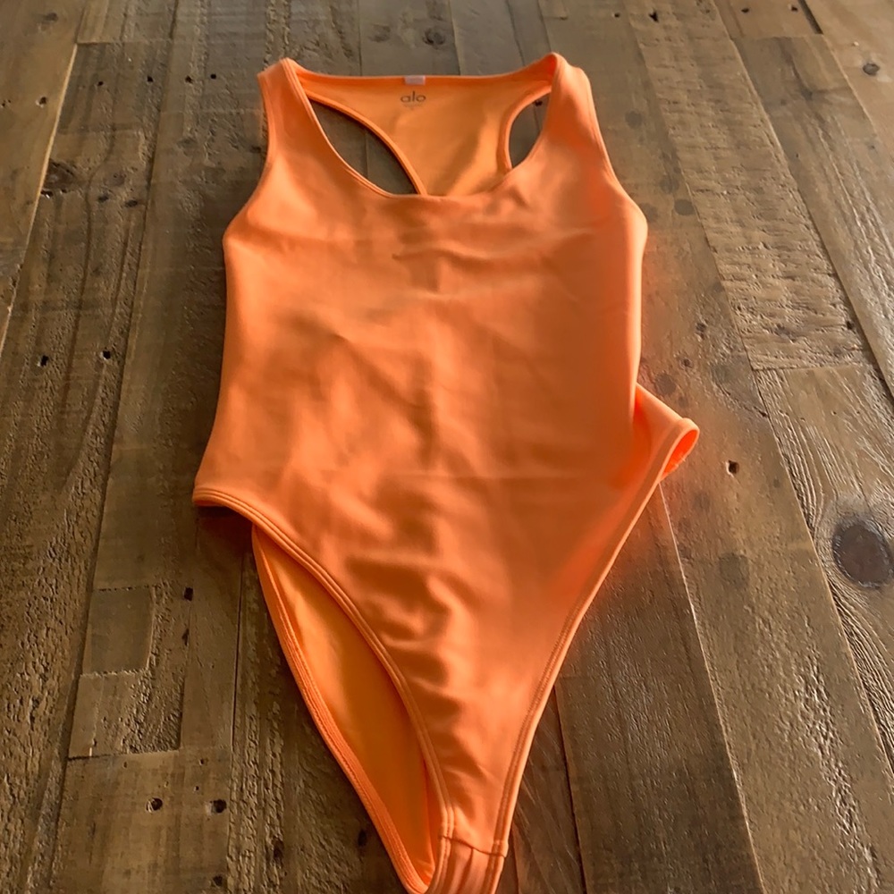 ALO Yoga Neon Orange One-Piece Bodysuit